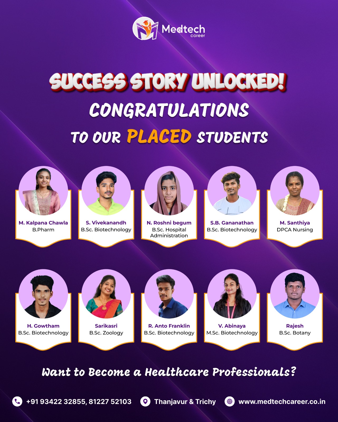 Medtech Career student placed in a top healthcare company